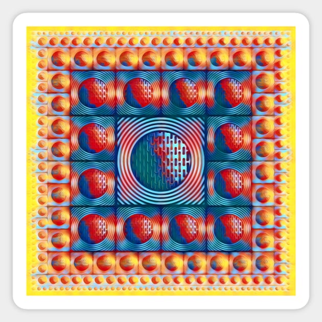 magic carpet style design blue yellow and red squared circle design Sticker by mister-john